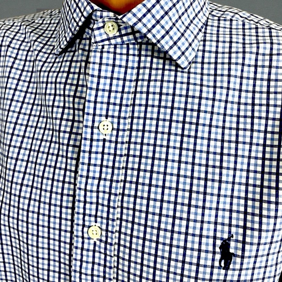 Polo by Ralph Lauren Men’s Blue & Black Plaid Button-Down Dress Shirt - Picture 13 of 16